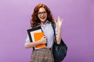 confident student girl showing